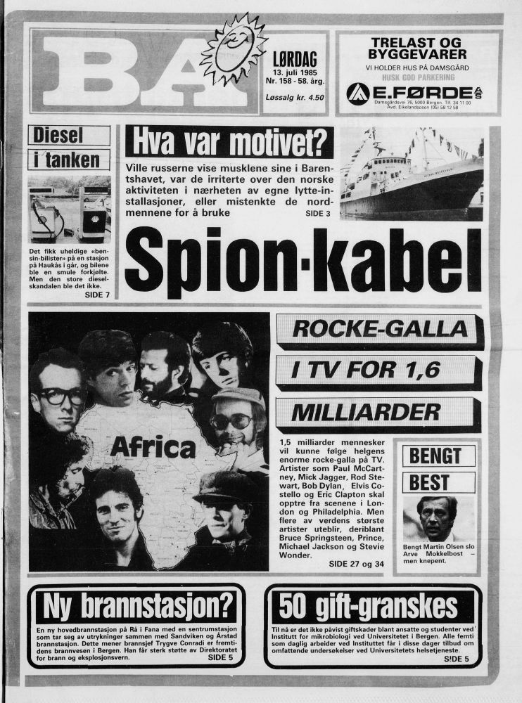 bergens-arbeiderblad-13-july-1985 norway magazine Bob Dylan front cover